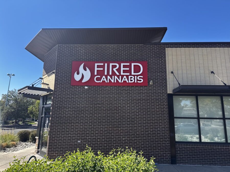 Image of Fired Cannabis Dispensary store exterior located in Aurora, Colorado.