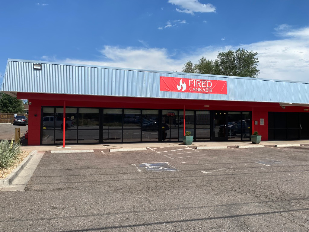 Image of Fired Cannabis Dispensary store exterior located in Denver, Colorado.