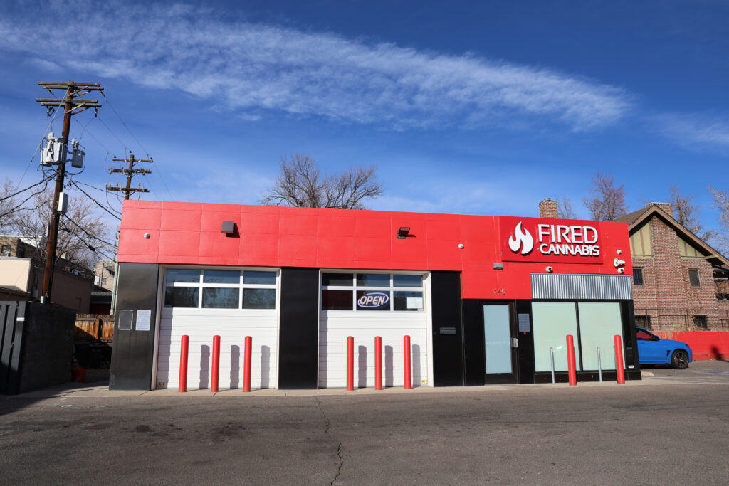 Image of Fired Cannabis Dispensary store exterior located in Denver, Colorado.