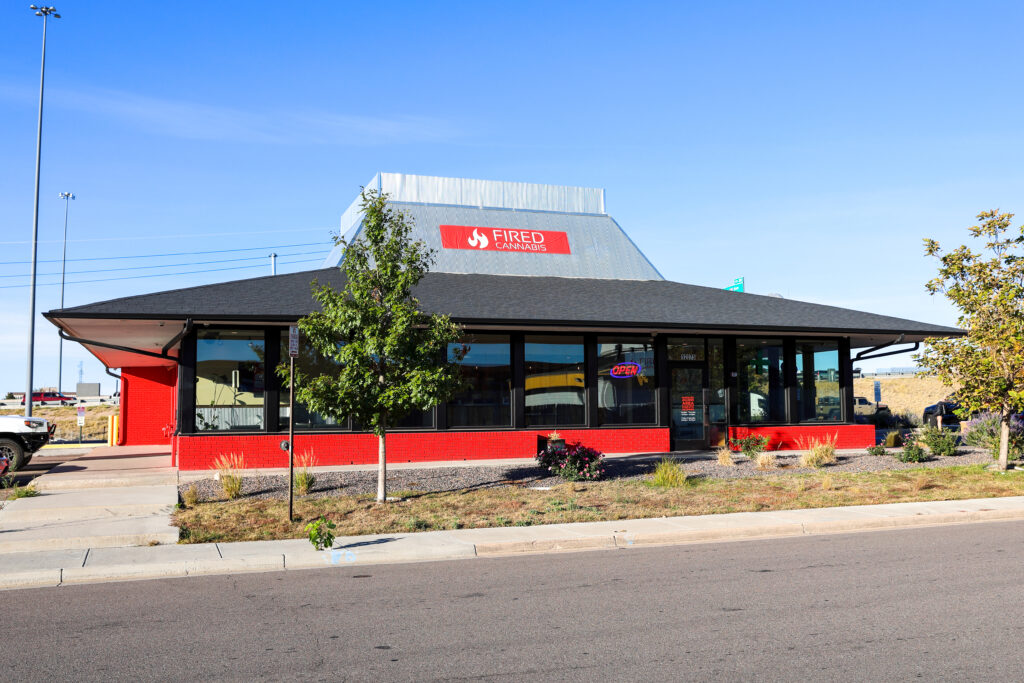 Image of Fired Cannabis Dispensary store exterior located in Denver, Colorado.