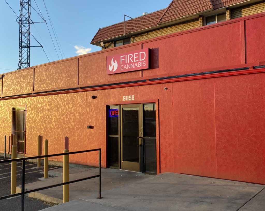 Image of Fired Cannabis Dispensary store exterior located in Denver, Colorado.